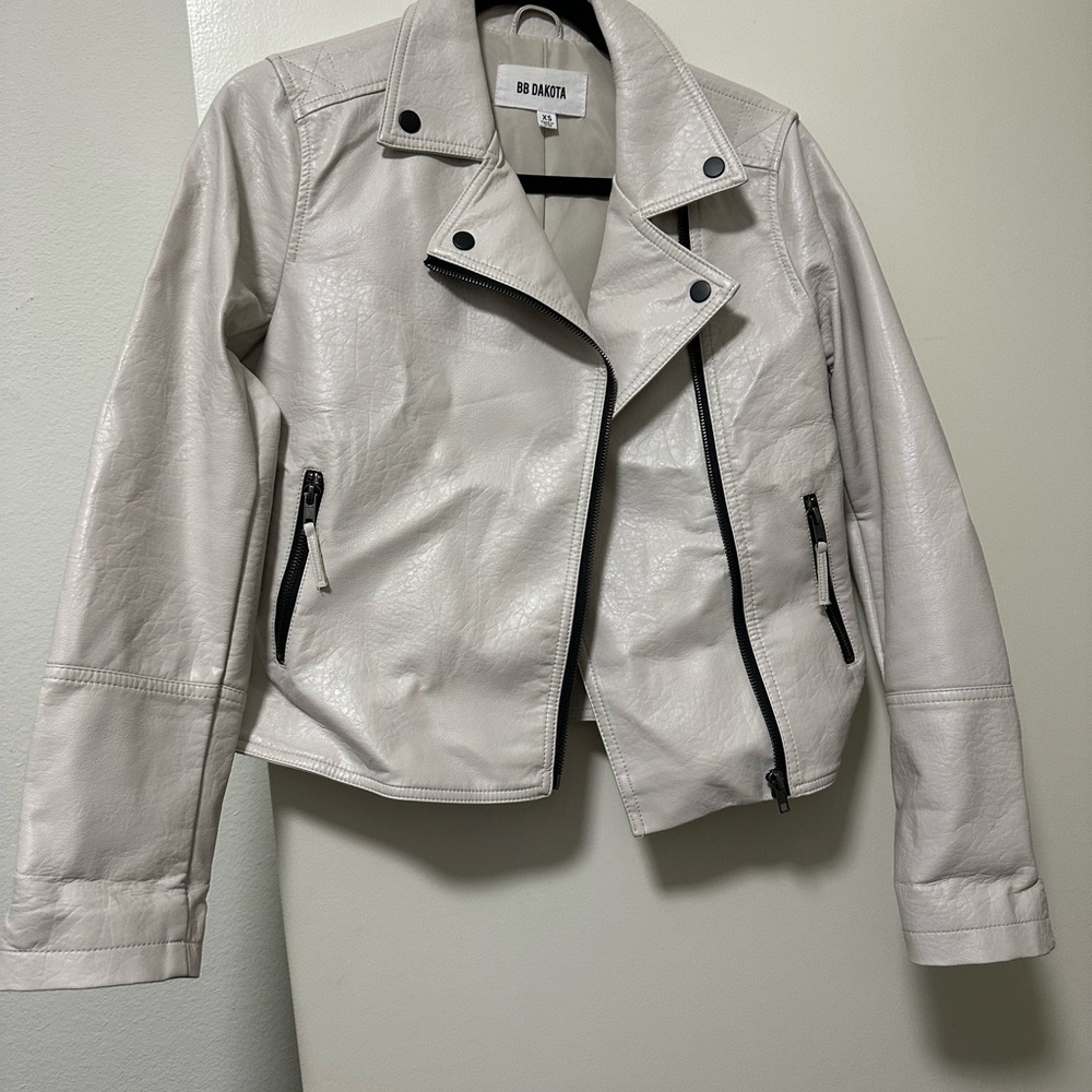 BB Dakota Off-White Leather Jacket with Black Accents